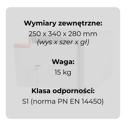 Sejf gabinetowy HIT 1 na broń i dokumenty klasa S1 Polaszek ujęcie uchylonych drzwi specyfikacja.