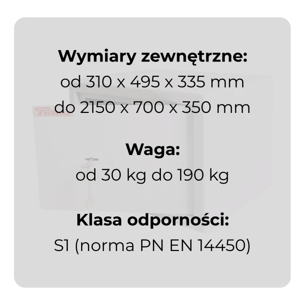 Sejf gabinetowy HIT na broń i dokumenty klasa S1 Polaszek ujęcie zamkniętych drzwi specyfikacja.