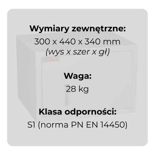 Sejf gabinetowy HIT ARBUZ na broń i dokumenty klasa S1 Polaszek ujęcie zamkniętych drzwi specyfikacja.