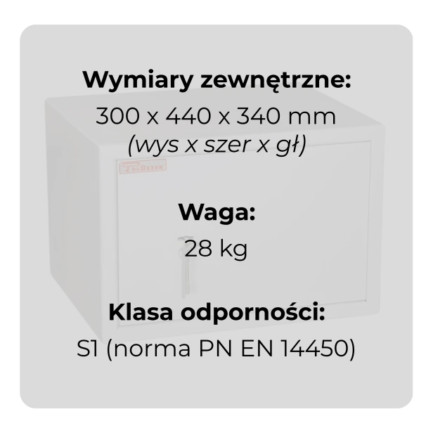 Sejf gabinetowy HIT ARBUZ na broń i dokumenty klasa S1 Polaszek ujęcie zamkniętych drzwi specyfikacja.
