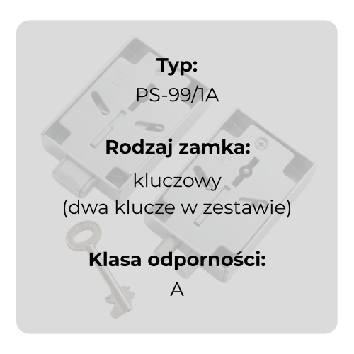 Zamek kluczowy z atestem IMP w klasie A PS-99/1A dwa klucze w zestawie specyfikacja