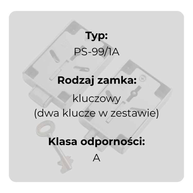 Zamek kluczowy z atestem IMP w klasie A PS-99/1A dwa klucze w zestawie specyfikacja
